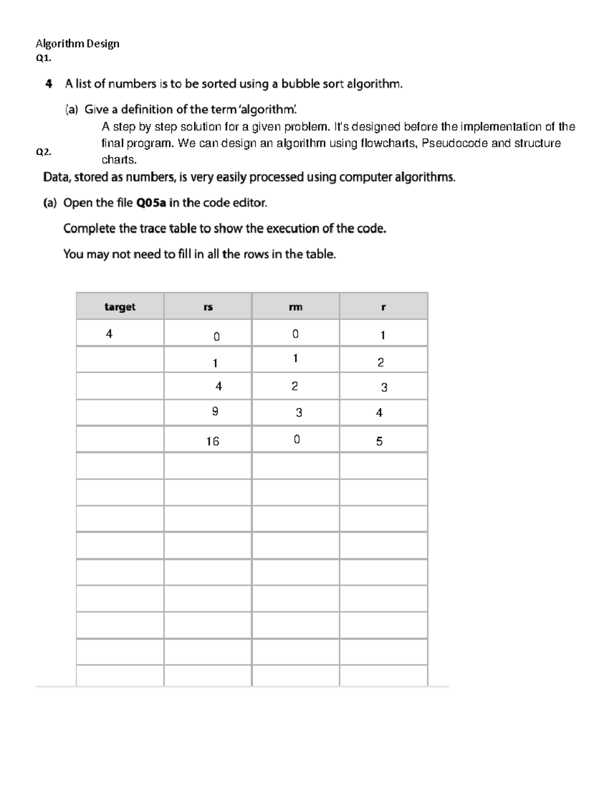 Algorithm Design-Home work - Introduction to the English Language - Q1 ...