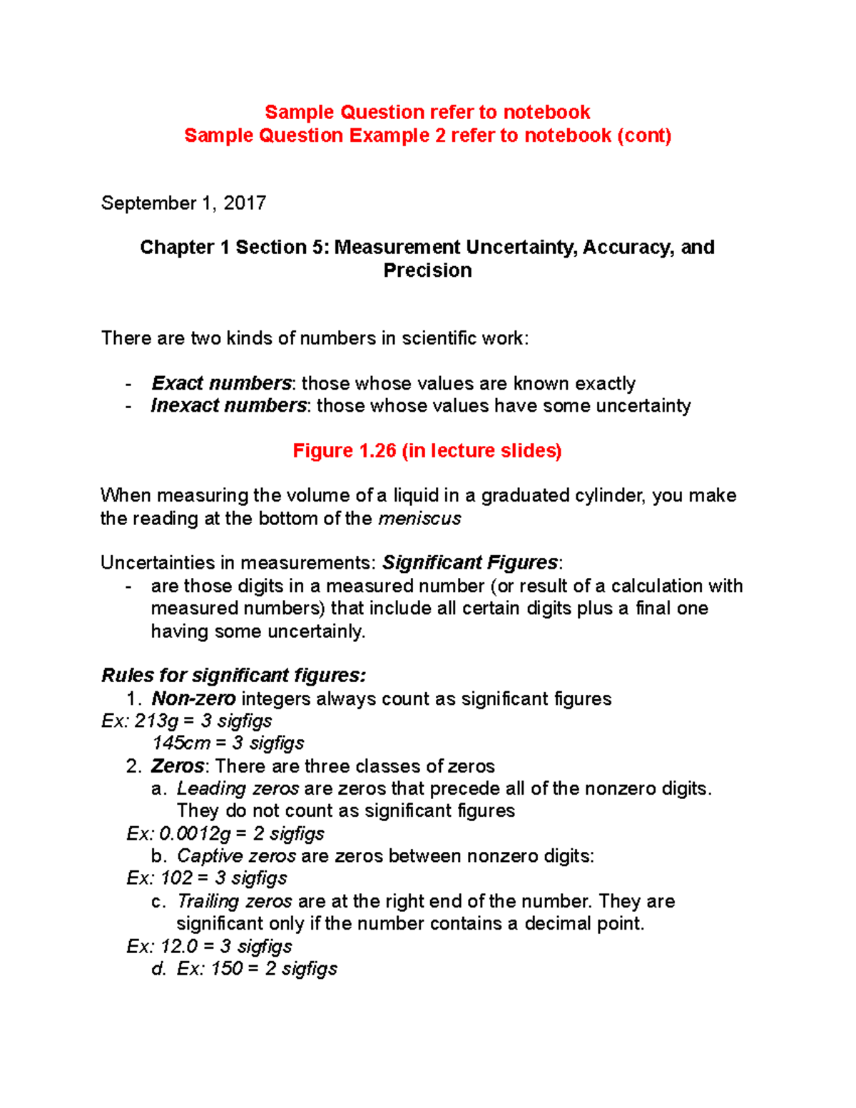 Chem 1124Q Chap 1 Part 2 Notes - Sample Question refer to notebook ...