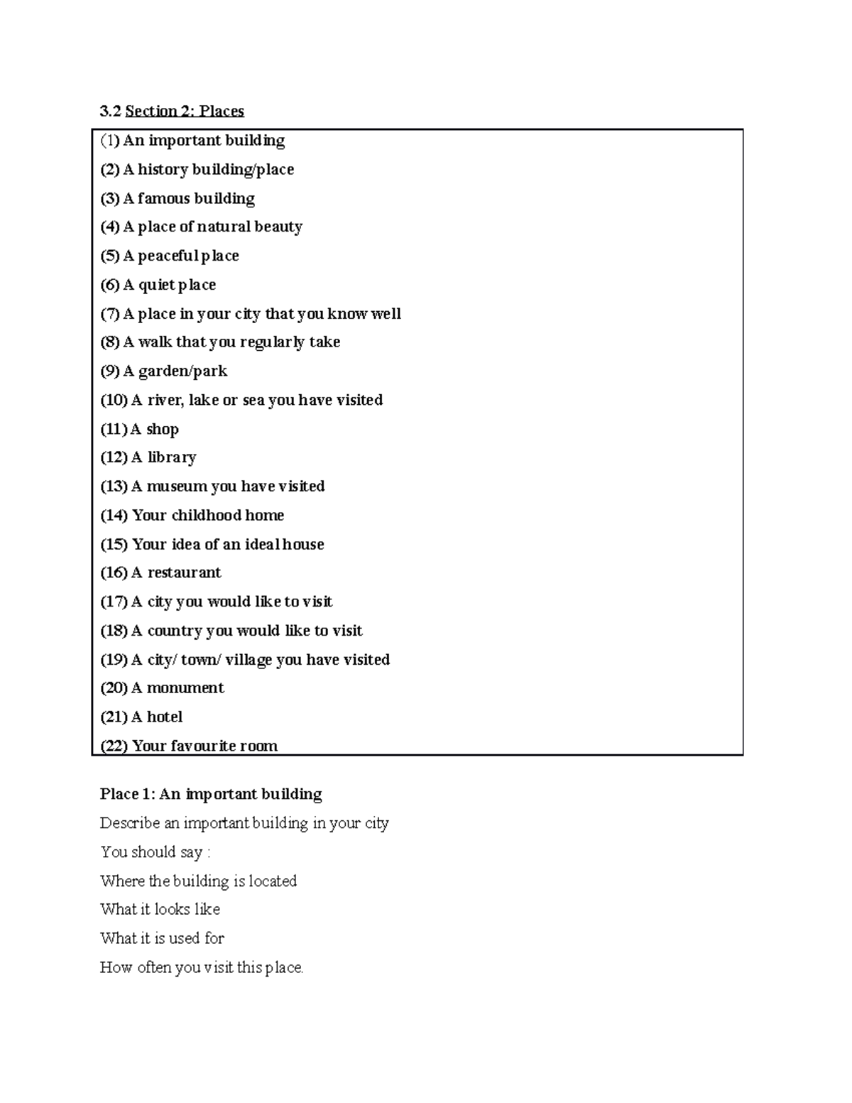 Part 2 Places - Some samples about a lot of topics in ielts speaking ...