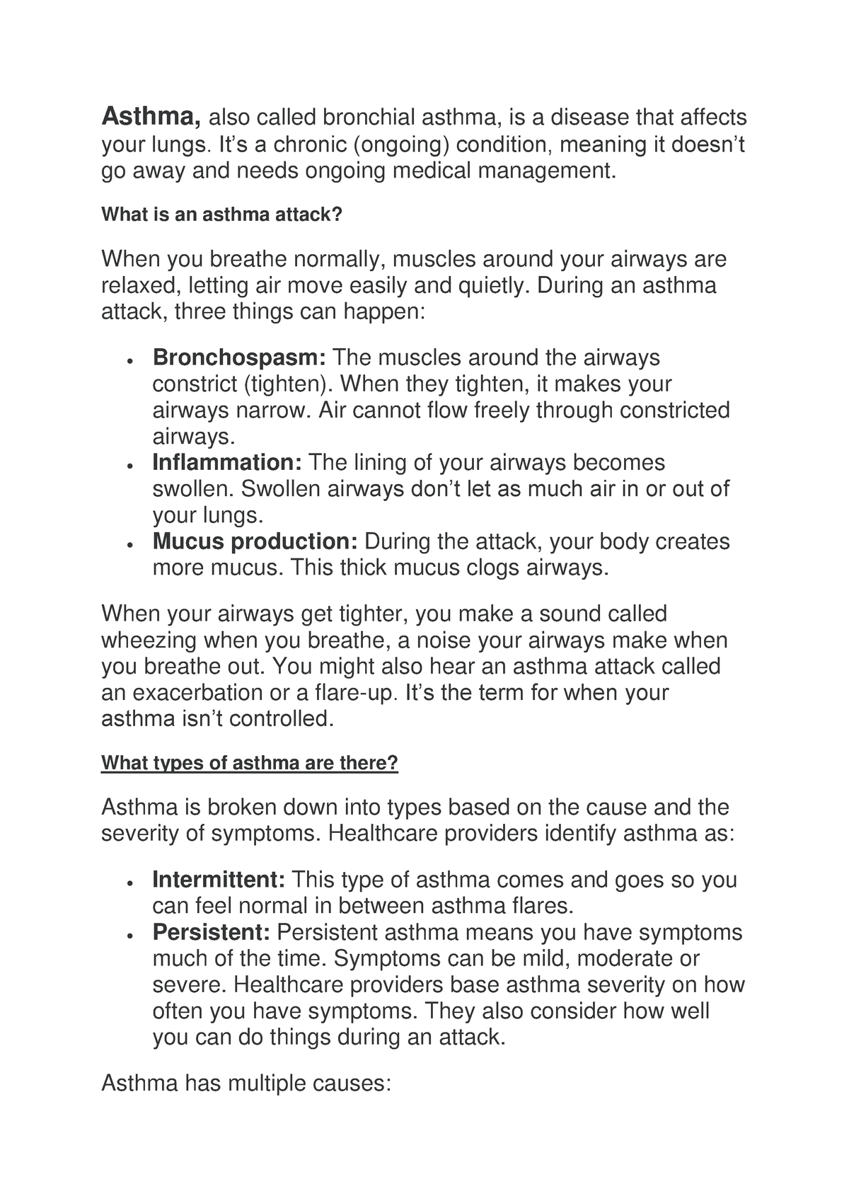 Asthma Disease Types,causes And Management - Asthma, Also Called ...