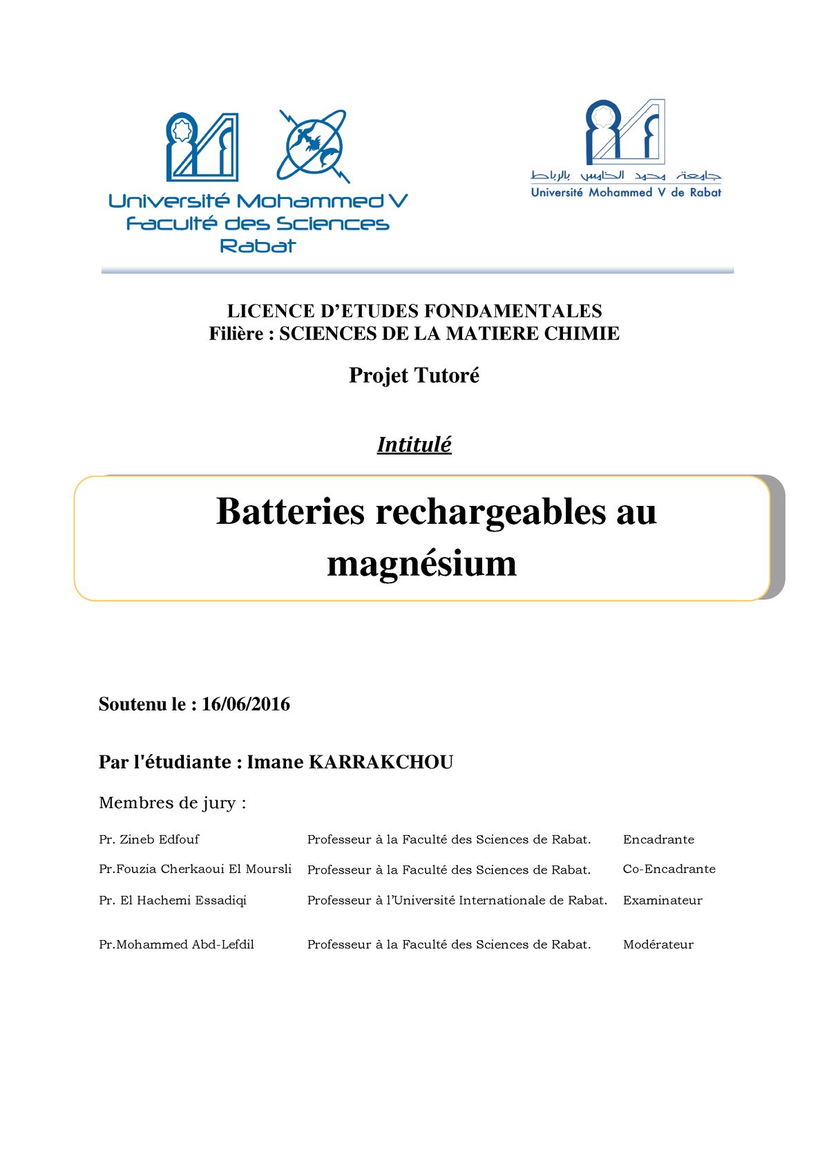 SDIC-PL0651 - PFE Chimie - LICENCE D’ETUDES FONDAMENTALES Filière ...