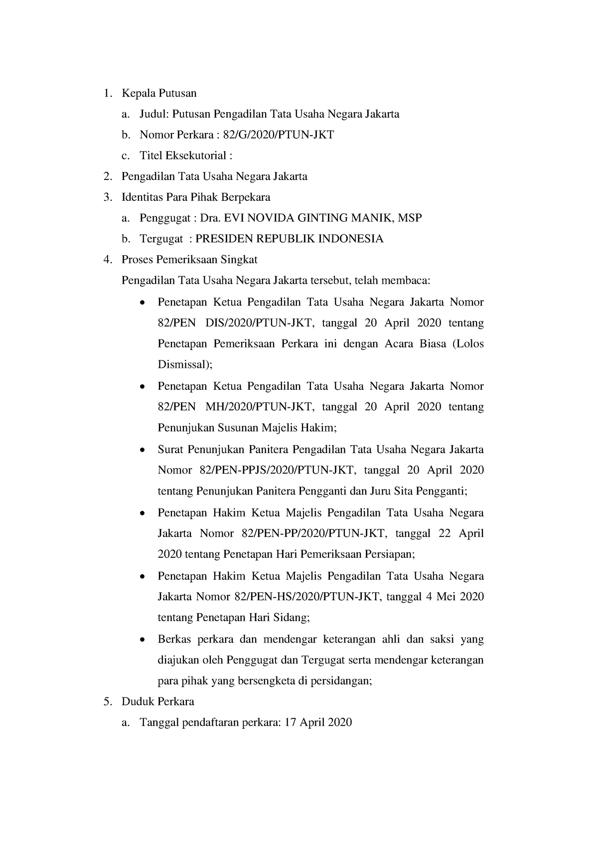 Analisis Kasus Putusan PTUN - Kepala Putusan A. Judul: Putusan ...