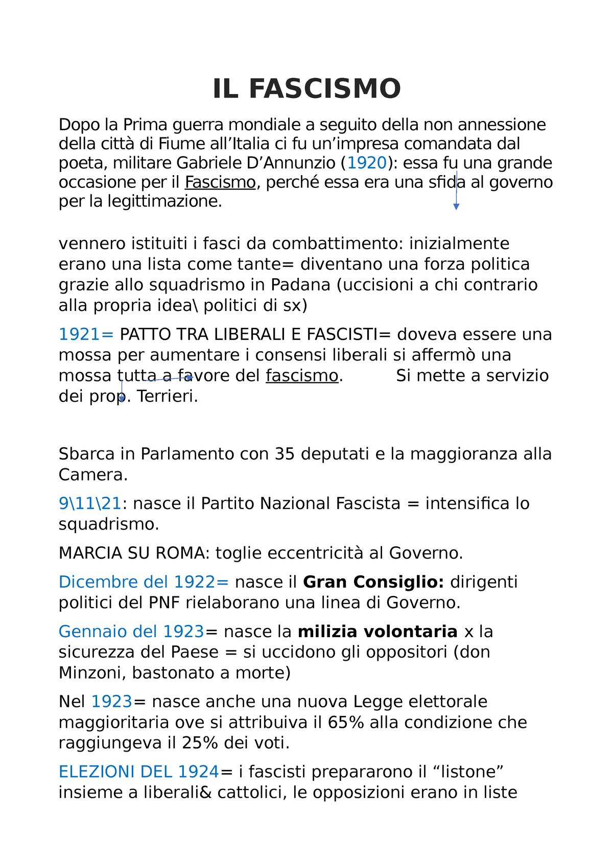 Fascismo - Riassunto Di Lezioni Di Prof Tonelli E Libro "storia ...