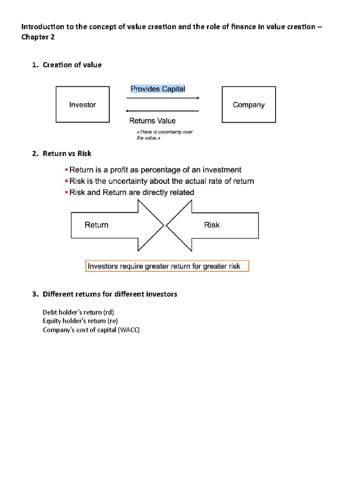 Value Creation - chapter 2 - Financing and valuation - Studocu