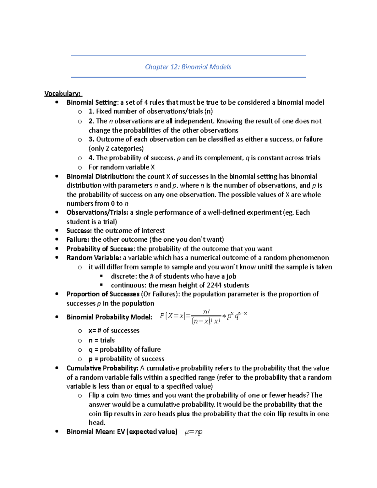 6. Chapter 12 Binomial Models-1 - Chapter 12: Binomial Models ...