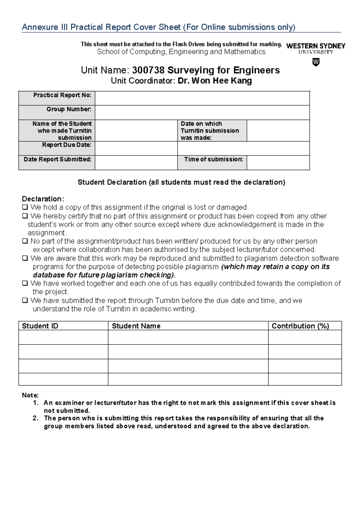 Annexure III Practical Report Cover Sheet(1)(1) - School of Computing ...