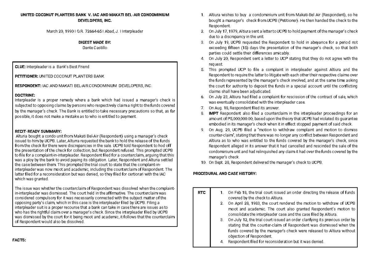 2 United Coconut Planters Bank v. Intermediate Appellate Court Castillo