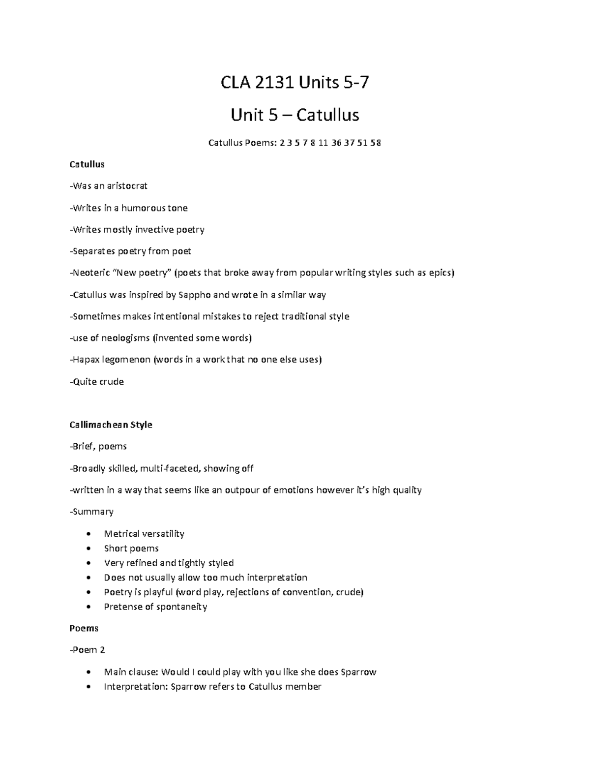 CLA 2131 Units 5-7 - Lecture notes 14-23 - Warning: TT: undefined ...
