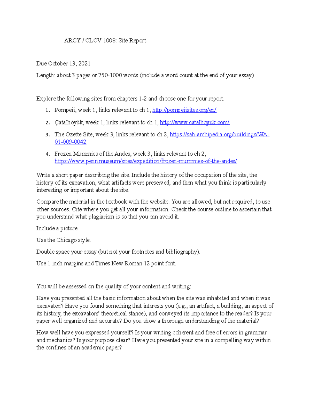 Site Report Fall 2021 Assignment - Clcv 1008 - Carleton - Studocu