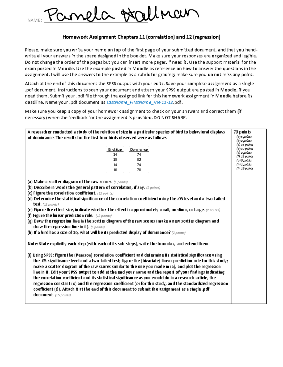 Homework Assignment Chapters 11 and 12 (70p) 2 - NAME