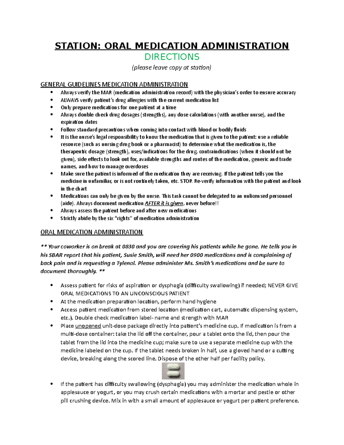Week 1 Oral Medication Administration Directions STATION ORAL