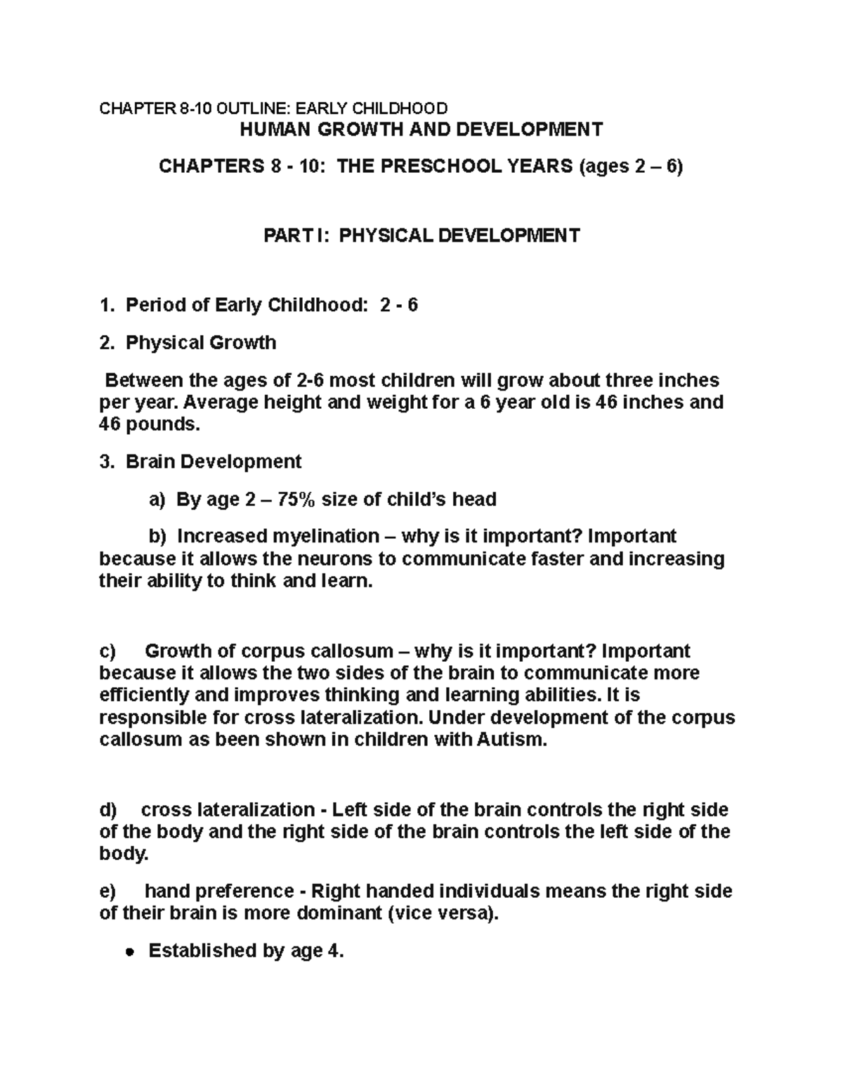 Chapter 8 10 Outline Early Childhood CHAPTER 8 10 OUTLINE EARLY 