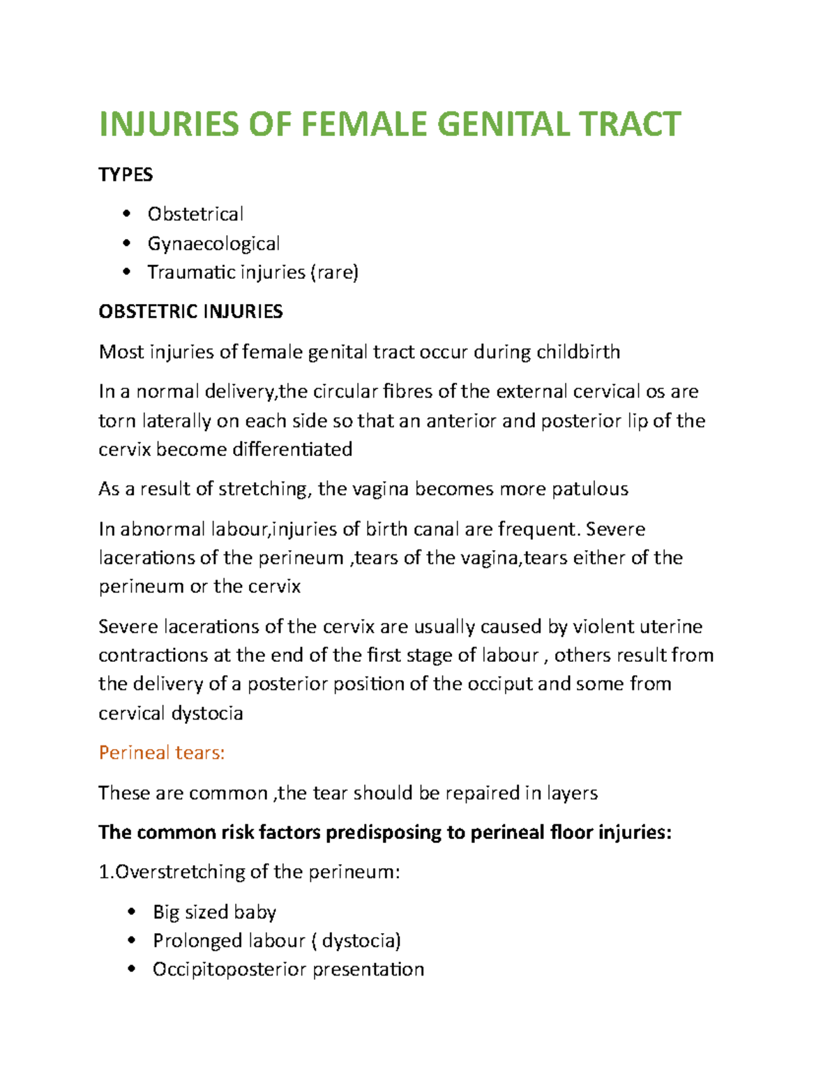 Injuries OF Female Genital Tract INJURIES OF FEMALE GENITAL TRACT