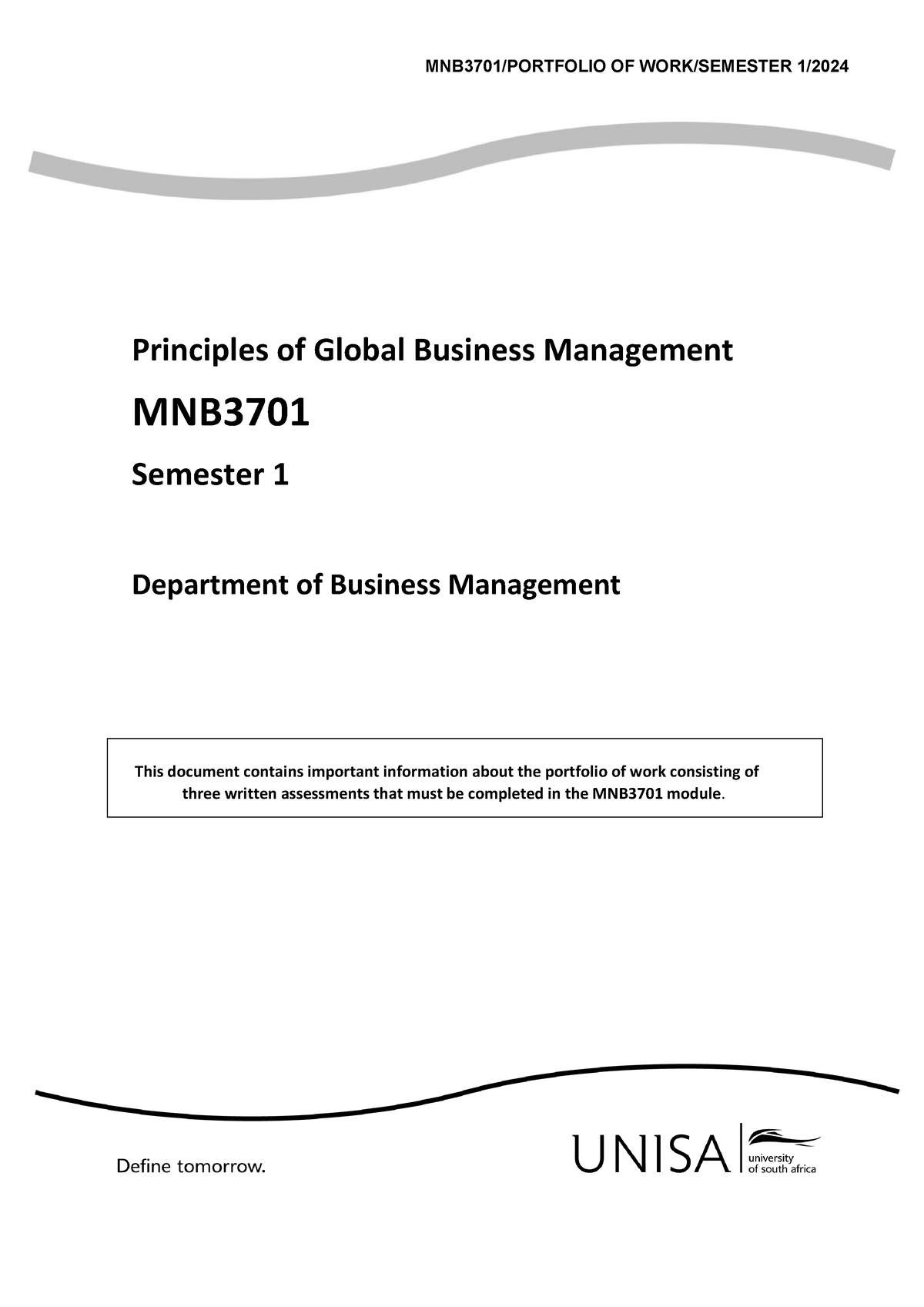 Written Assessments S1 2024 MNB3701 - Principles Of Global Business ...