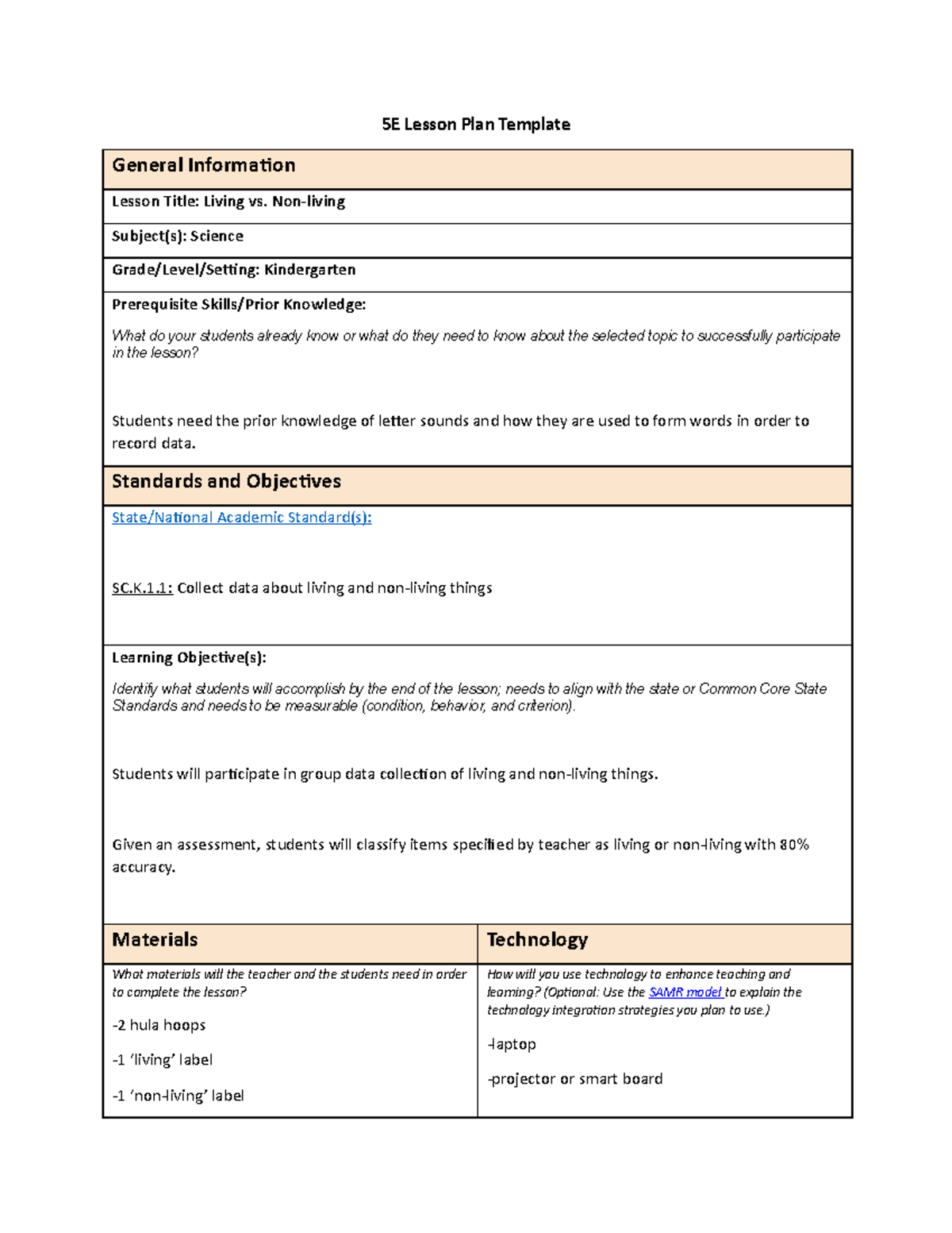 WGU 5E Lesson Plan Template Living Things 5E Lesson Plan Template