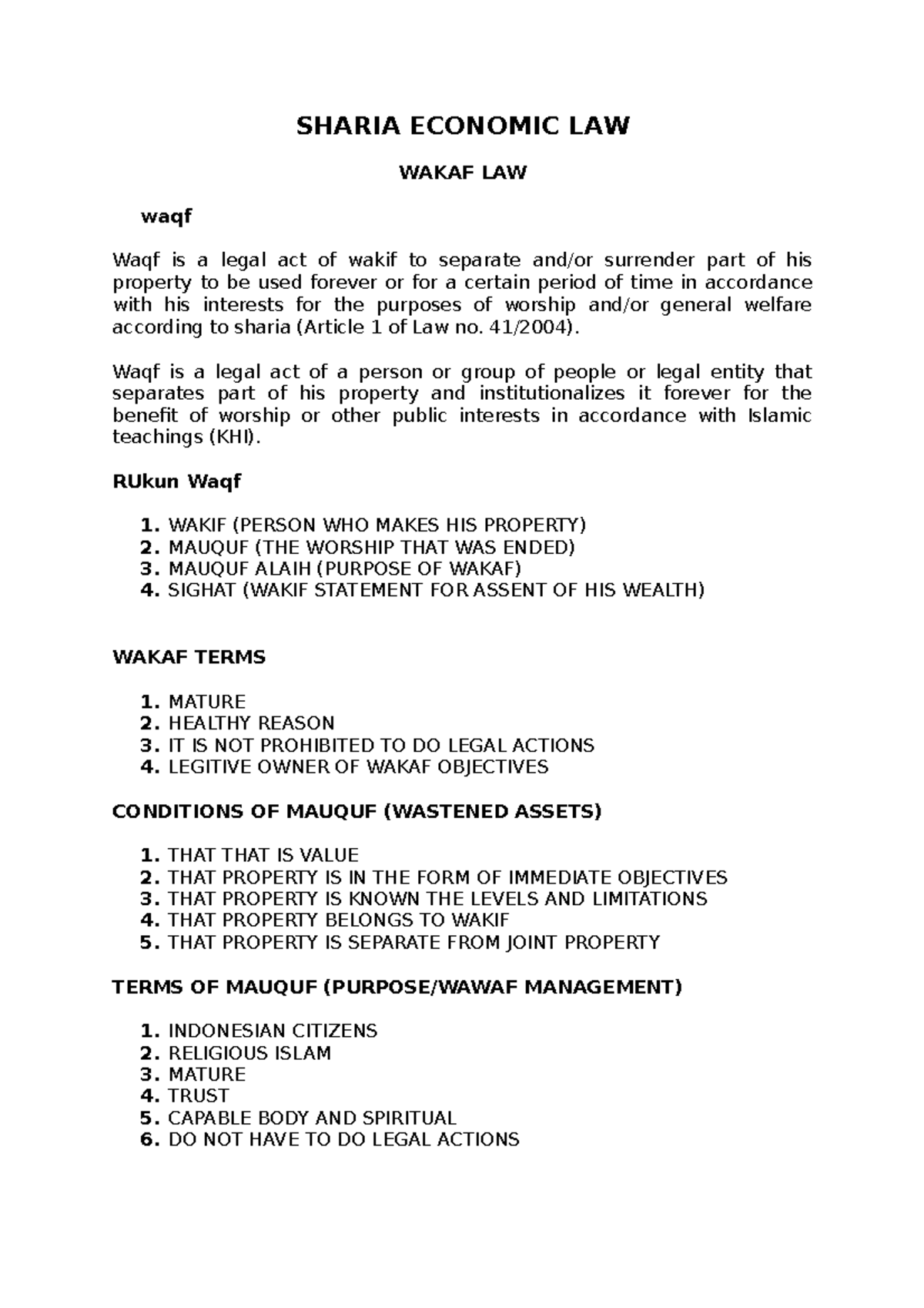 Sharia Economic Law - Class A - Eleventh Meeting (Waqf Law) - SHARIA ...