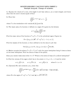 Sheet 3 - MULTIVARIABLE CALCULUS HT23 SHEET 3 Surface integrals. Flux ...