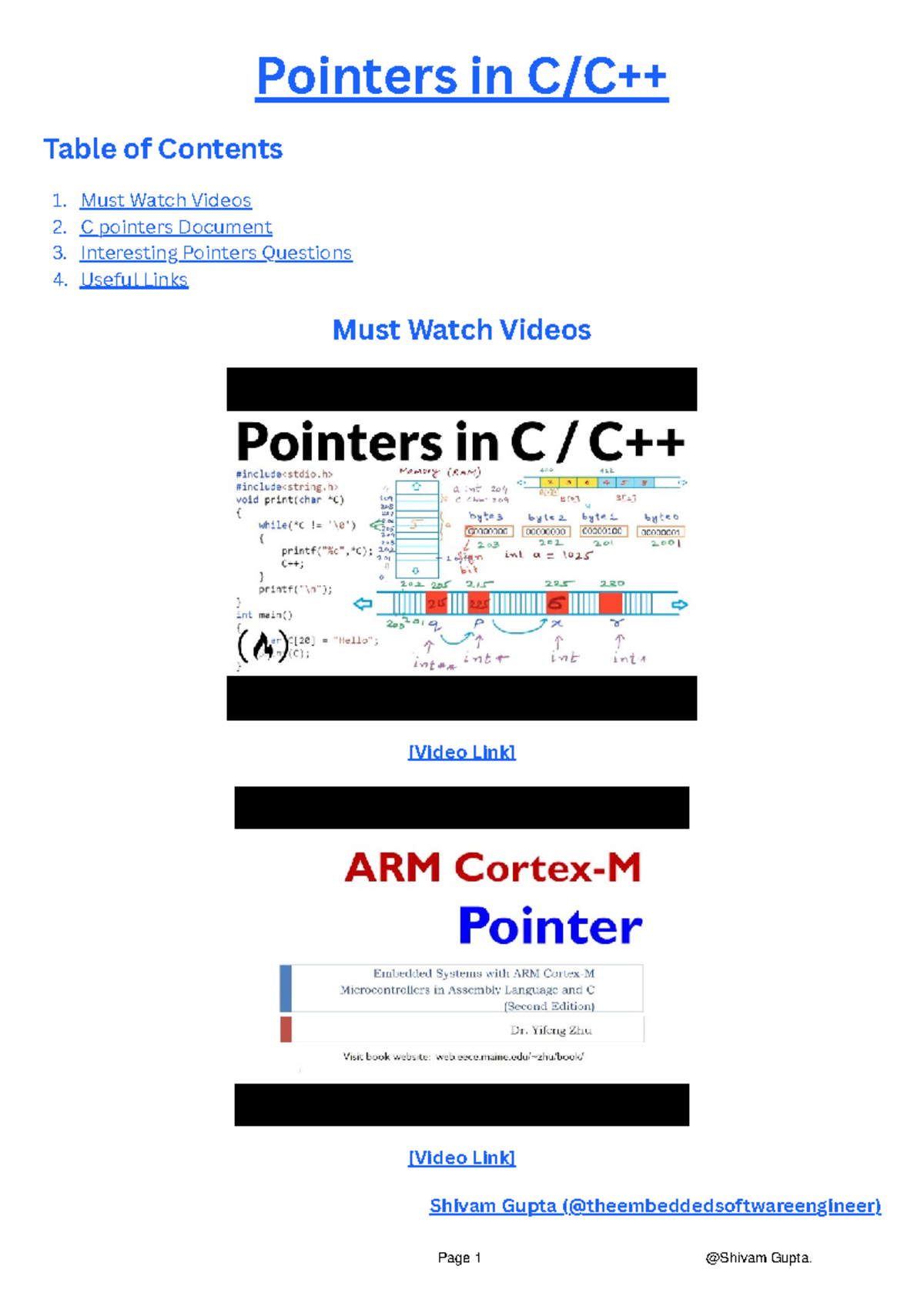 Pointers in C C++ - Reference notes - Pointers in C/C++ Table of ...