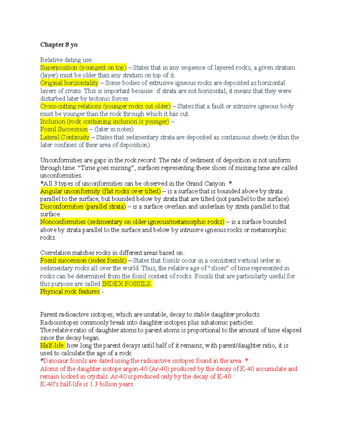 Earth rocks chap 8 notes - Chapter 8 yo Relative dating use ...