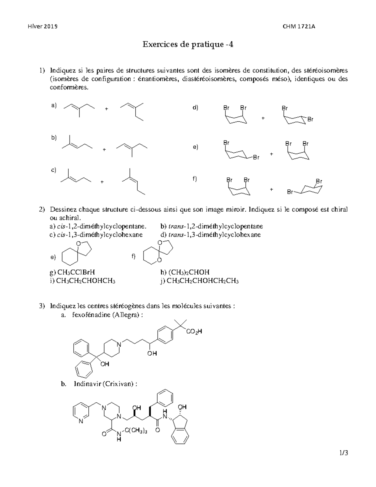 Exercices De Pratique En Chimie Organique Session Hiver - Hiver 2019 ...