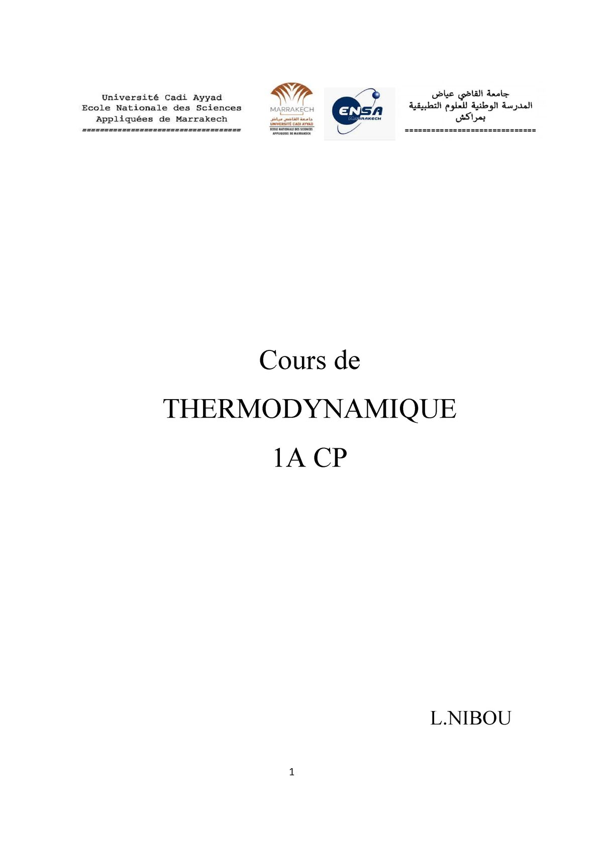 1. Chapitre 1 Thermo Nibou - Cours De THERMODYNAMIQUE 1A CP L ...