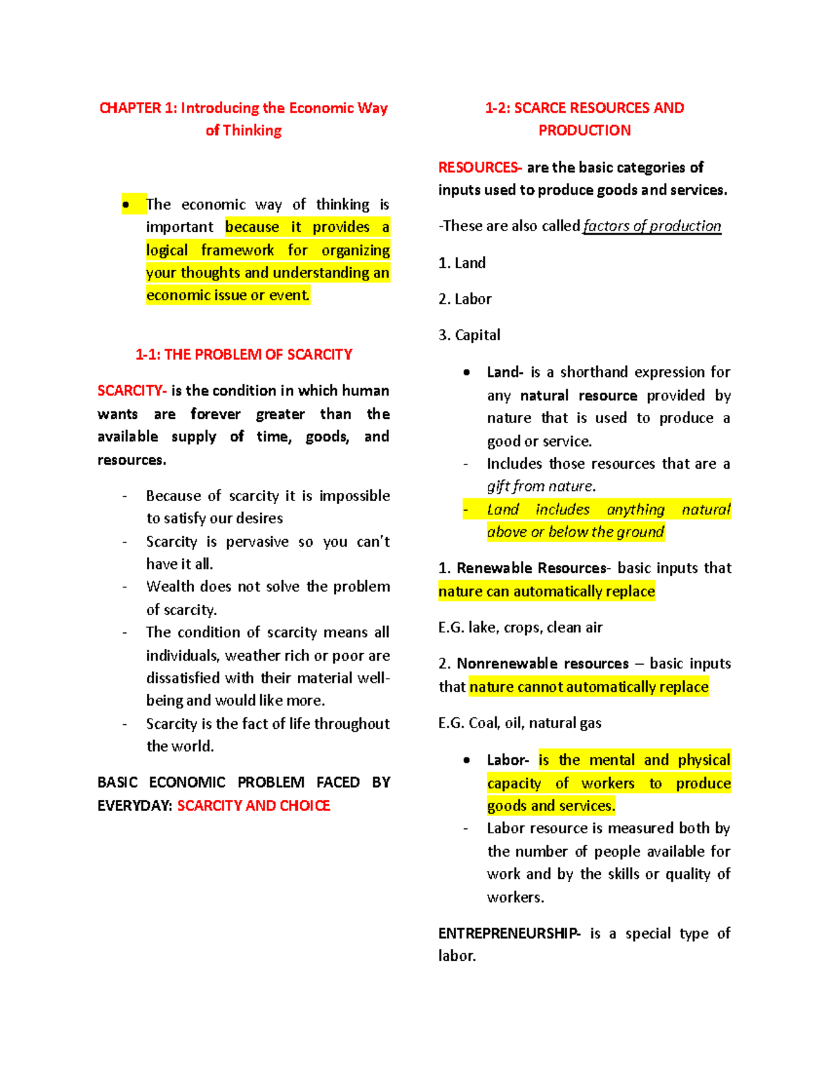 Chapter 1- Introduction To Economics Study Notes - CHAPTER 1 ...