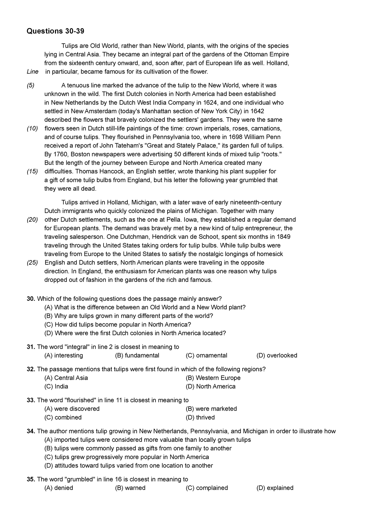 Examen 12 Septiembre, Preguntas Y Respuestas - Questions 30-39 Tulips Are Old  World, Rather Than New - Studocu