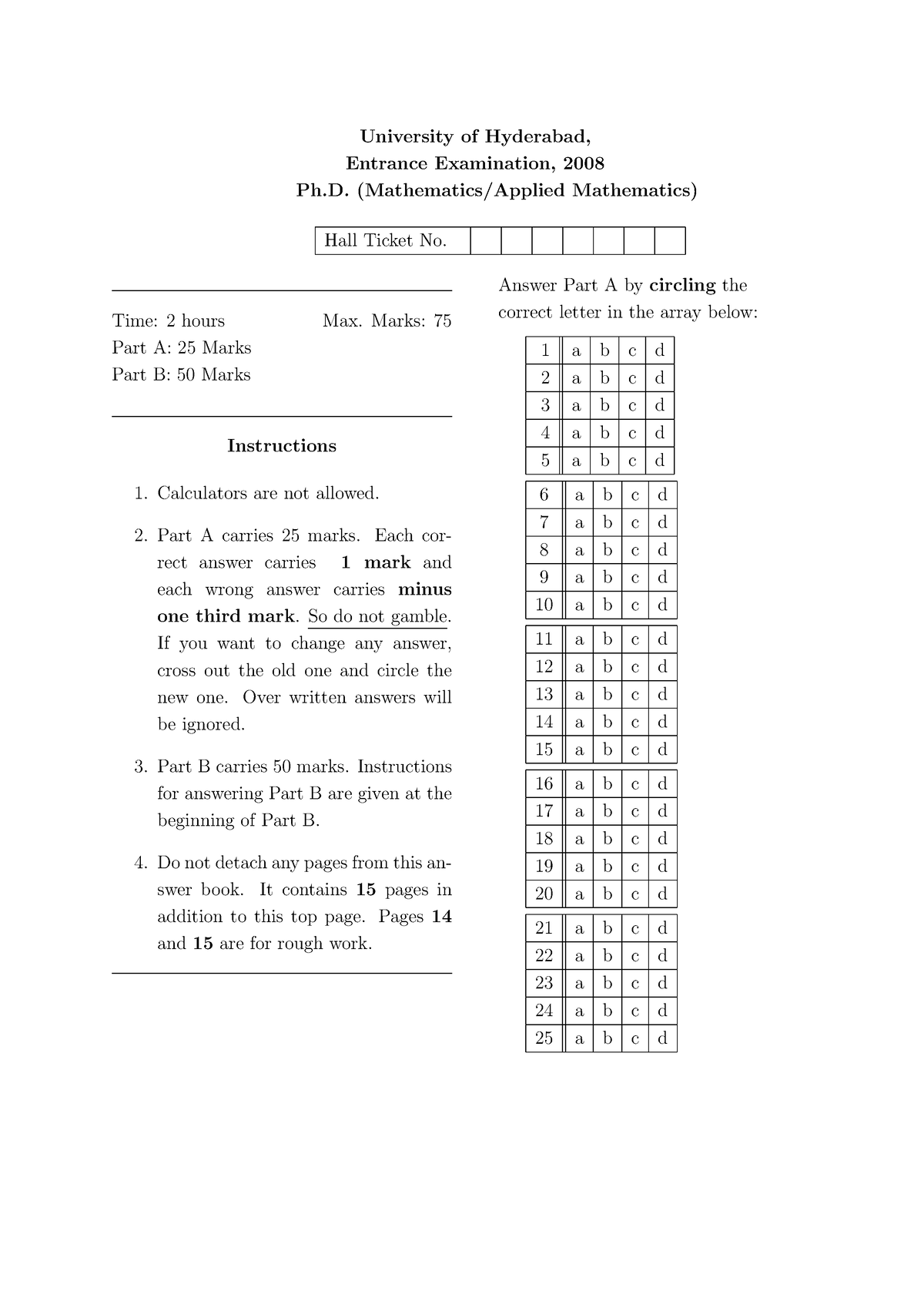 anna university phd entrance exam model question paper