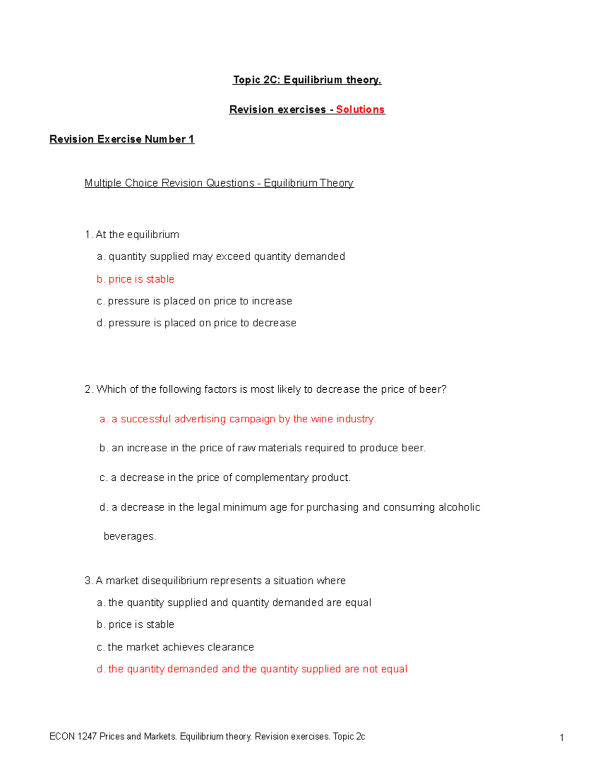 Topic 2C Solutions(1)(1) - Topic 2C: Equilibrium theory. Revision ...
