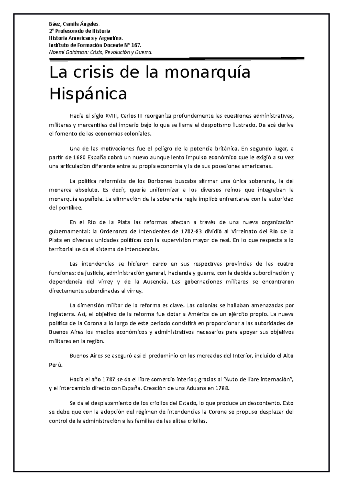 Golman Crisis De La Monarquia Hispanica Y Proceso De Independencia 2 Profesorado De Historia Studocu