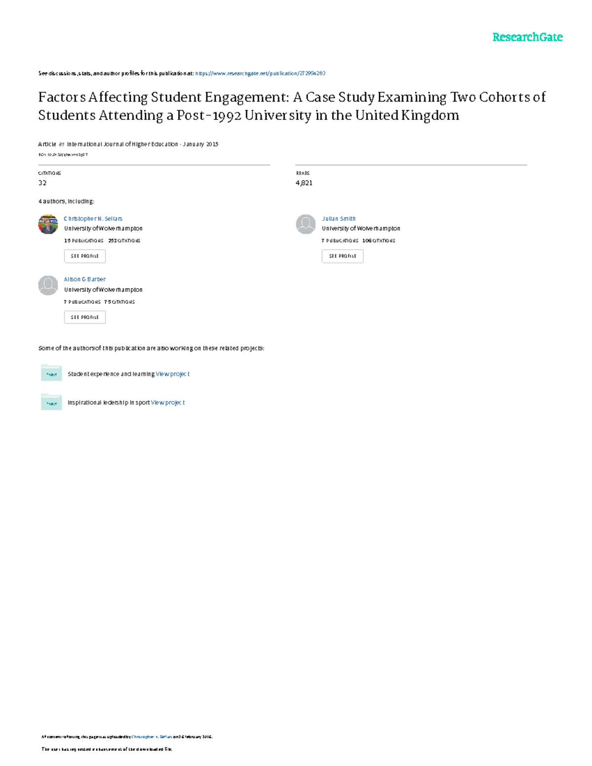 Factors Affecting Student Engagement A Case Study - See discussions ...