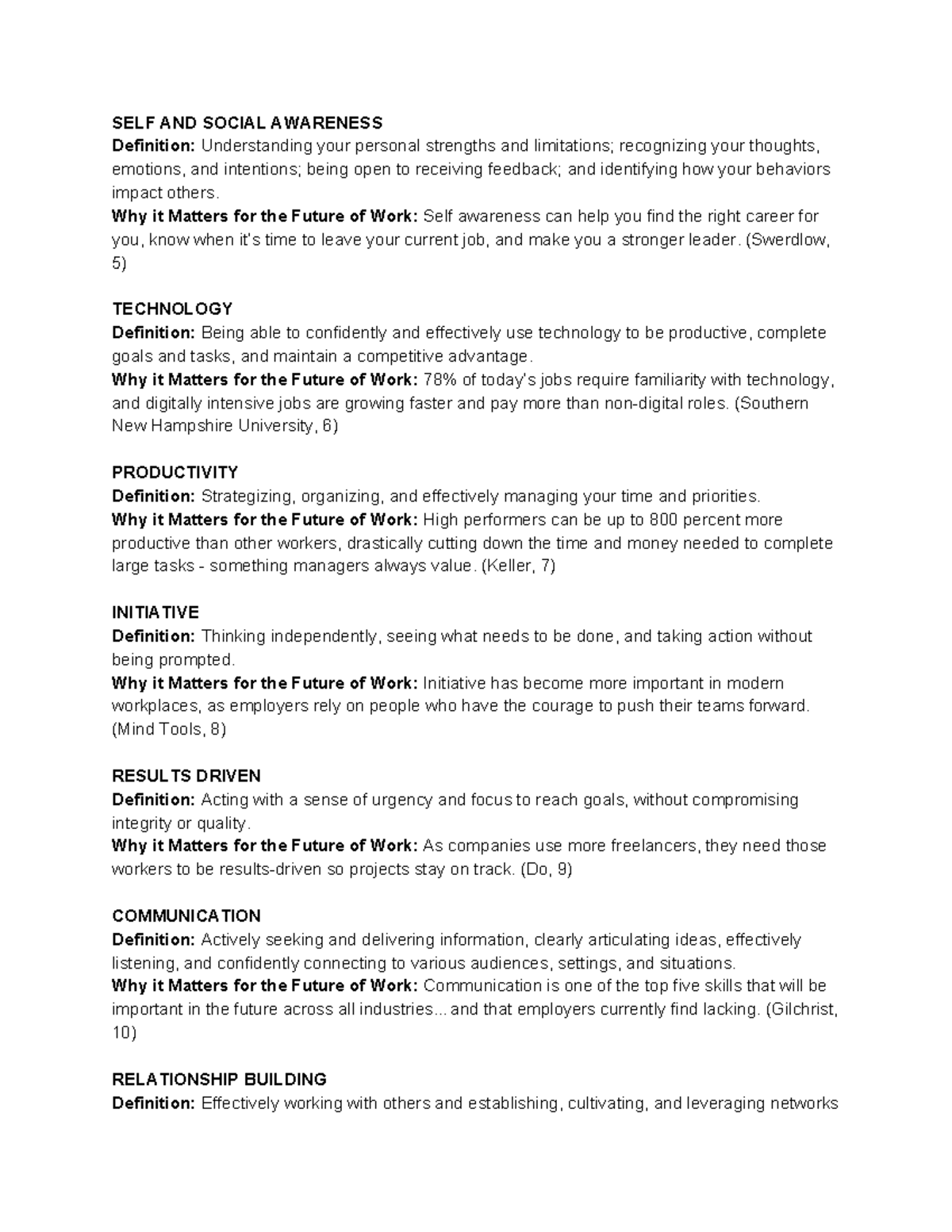 Skill Definition Tablewrk 100 SELF AND SOCIAL AWARENESS Definition 