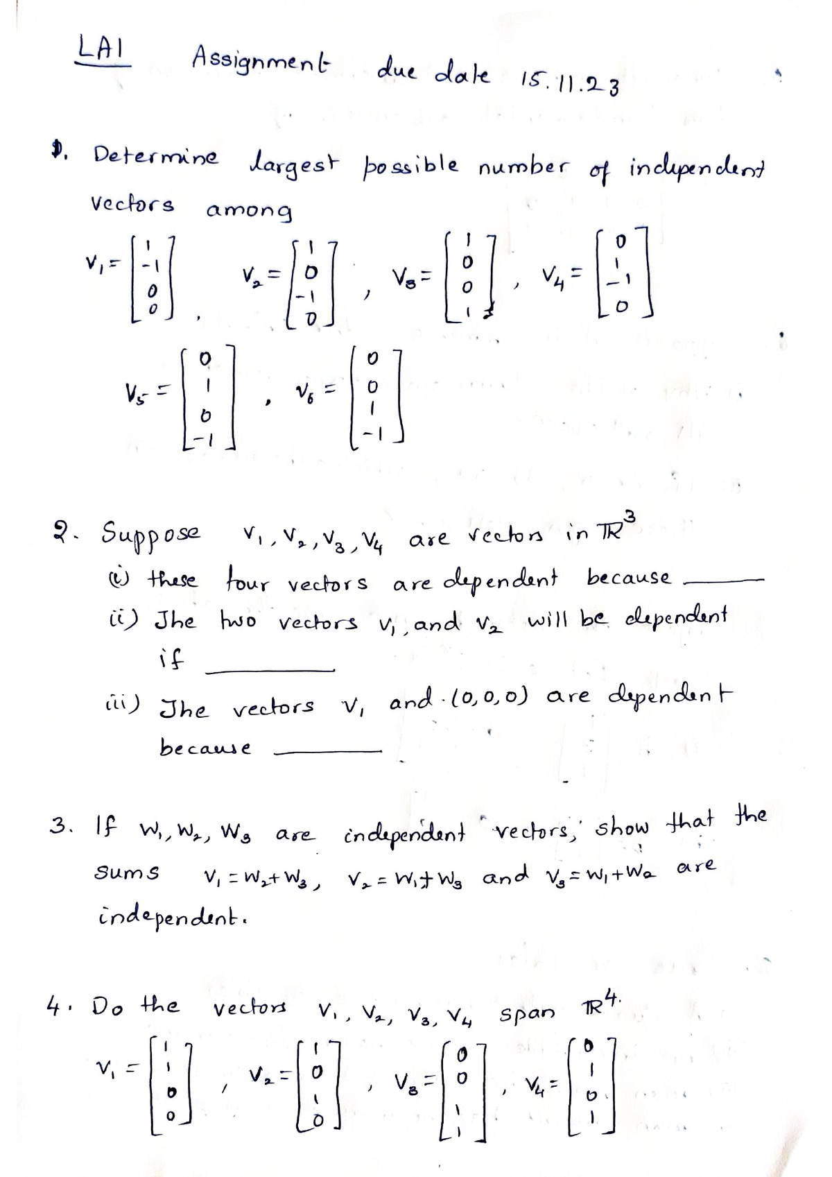 Linear Algebra LA1 - Btech - Studocu