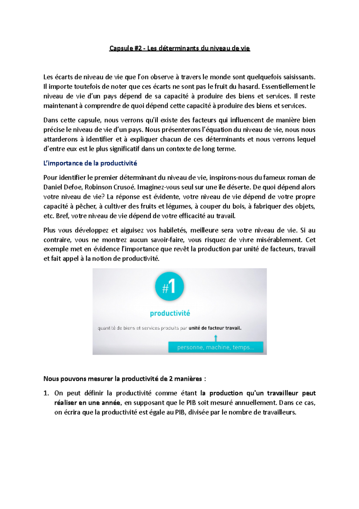 Module #3 -Capsule #2 - Les déterminants du niveau de vie - Capsule #2 ...