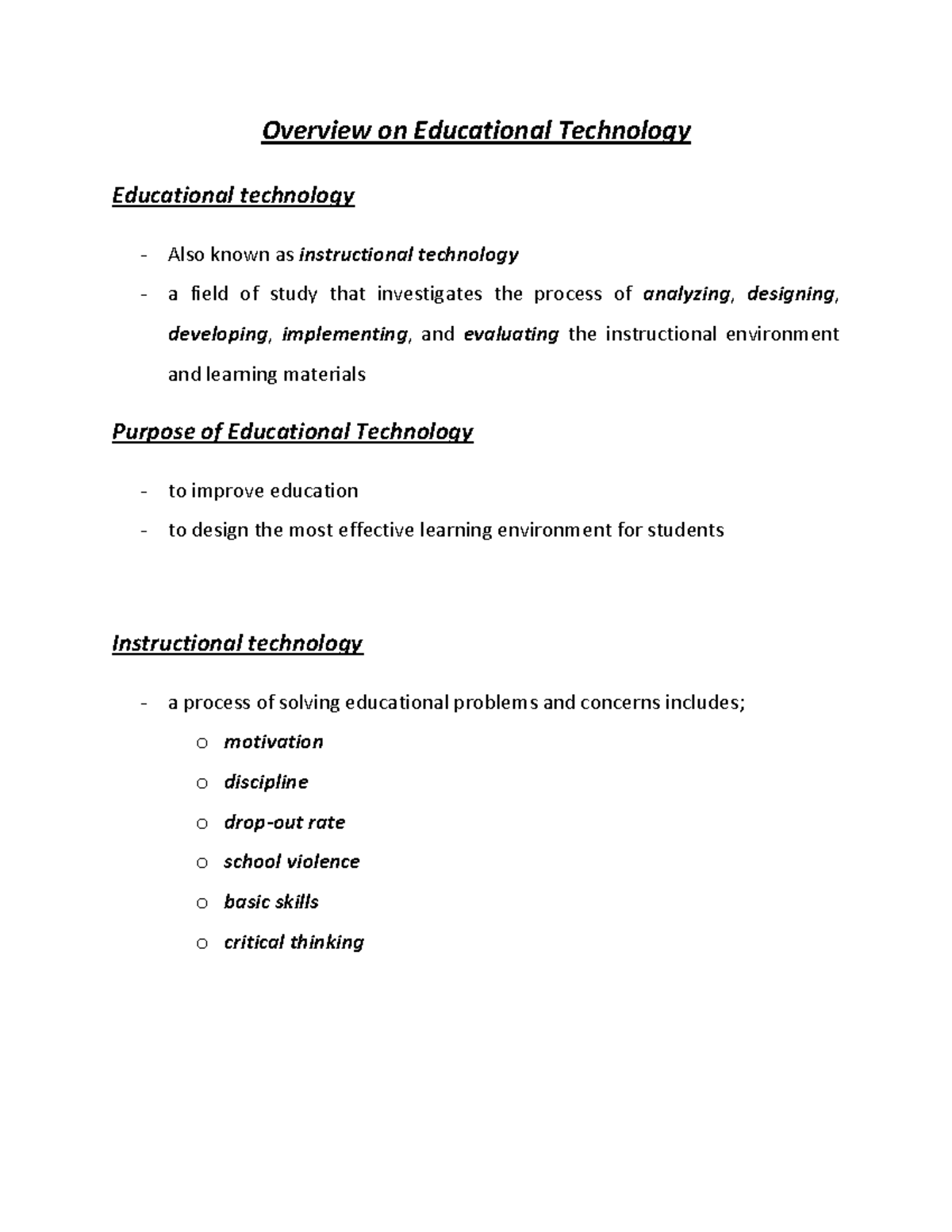 Overview And Domains Of Educational Technology - Overview On ...