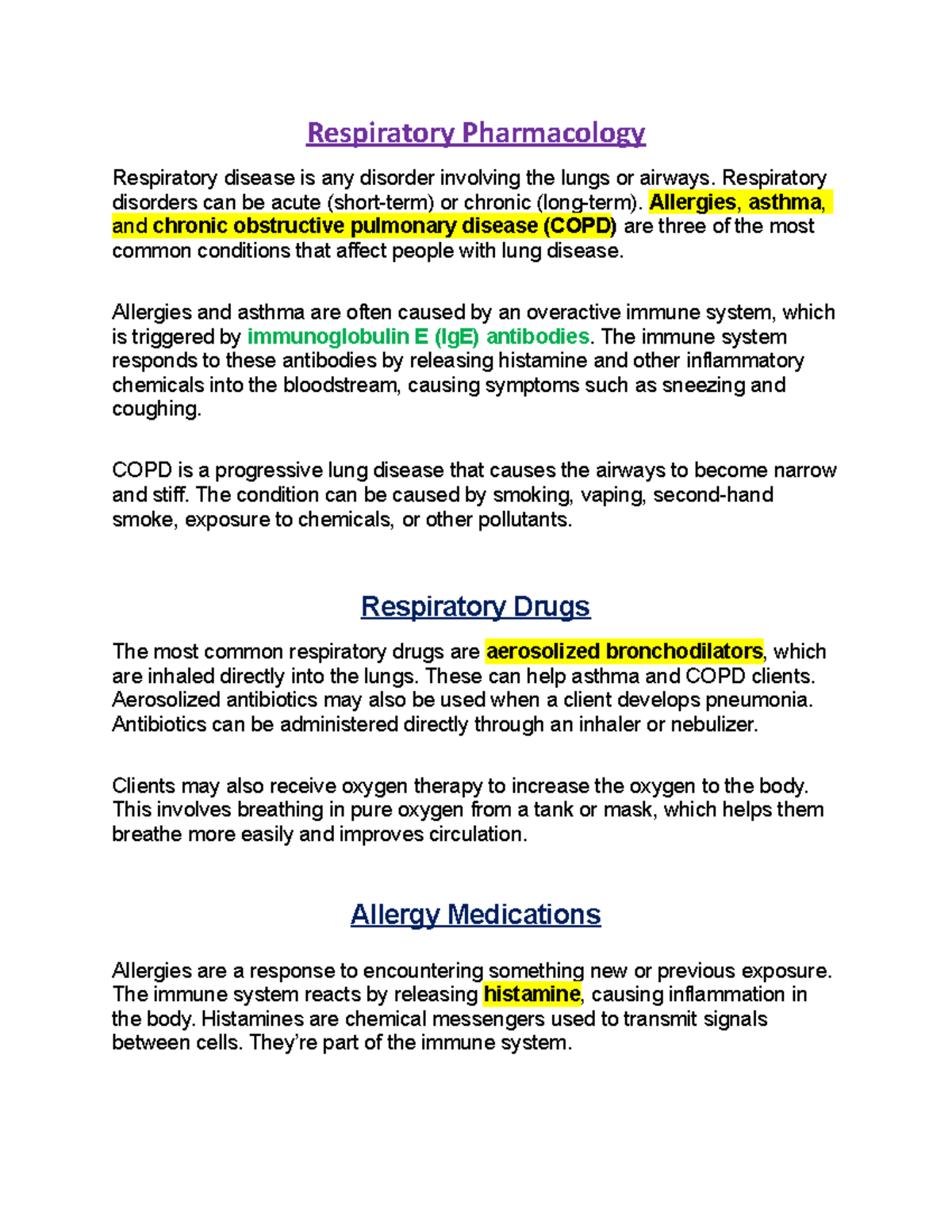 Respiratory Pharmacology Lecture - Respiratory Pharmacology Respiratory ...