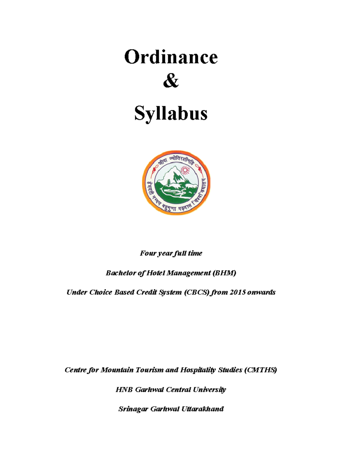 BHM Syllabus - Ordinance & Syllabus Four year full time Bachelor of ...
