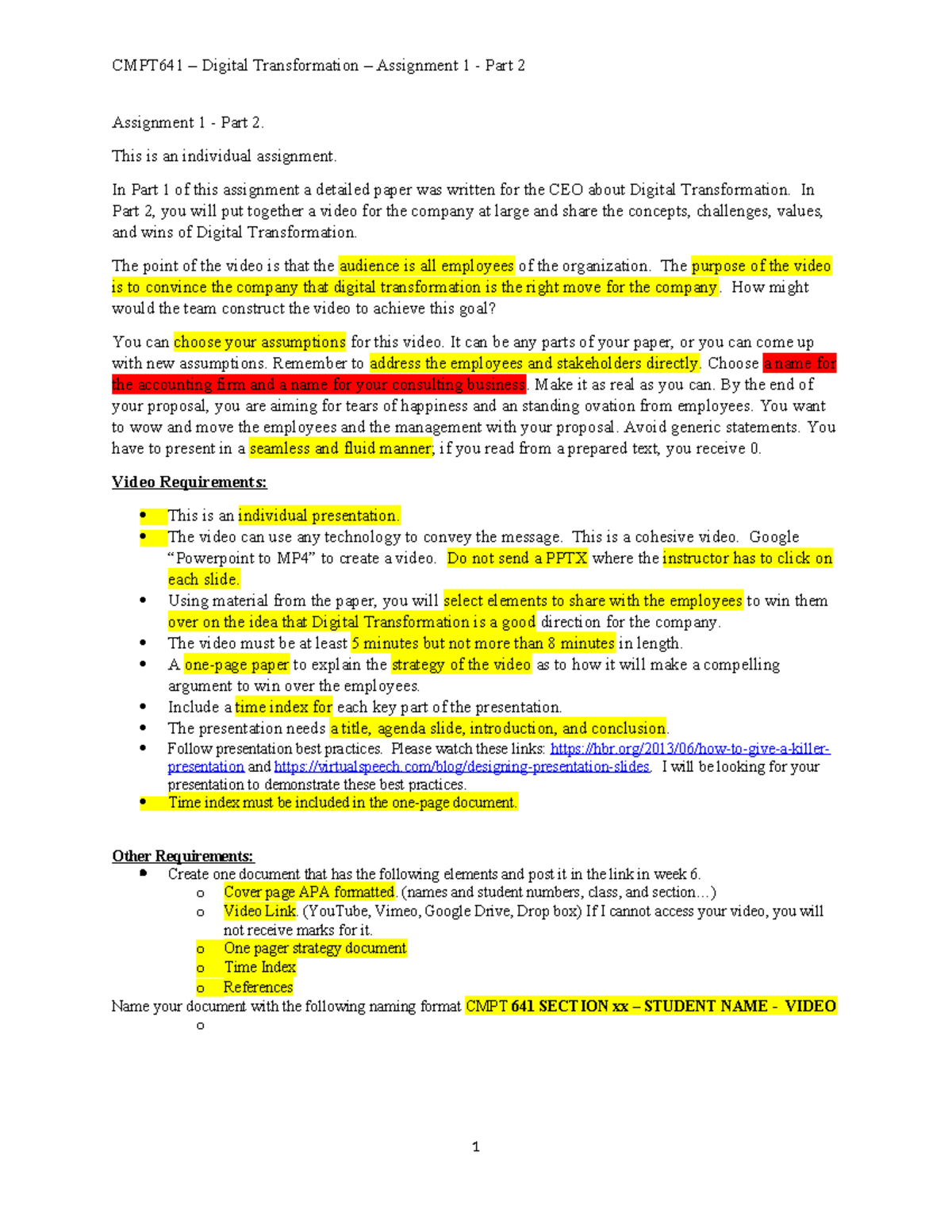 Assignment 1 - Part 2 - CMPT641 - CMPT641 – Digital Transformation ...