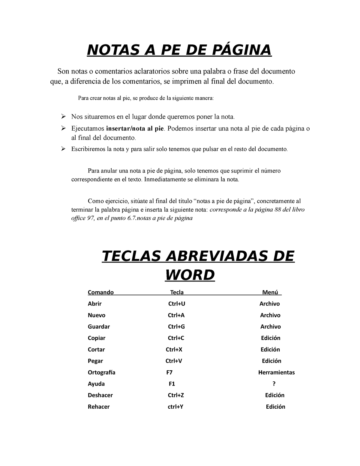 Notas - Trabajo Excel - NOTAS A PE DE PÁGINA Son Notas O Comentarios ...