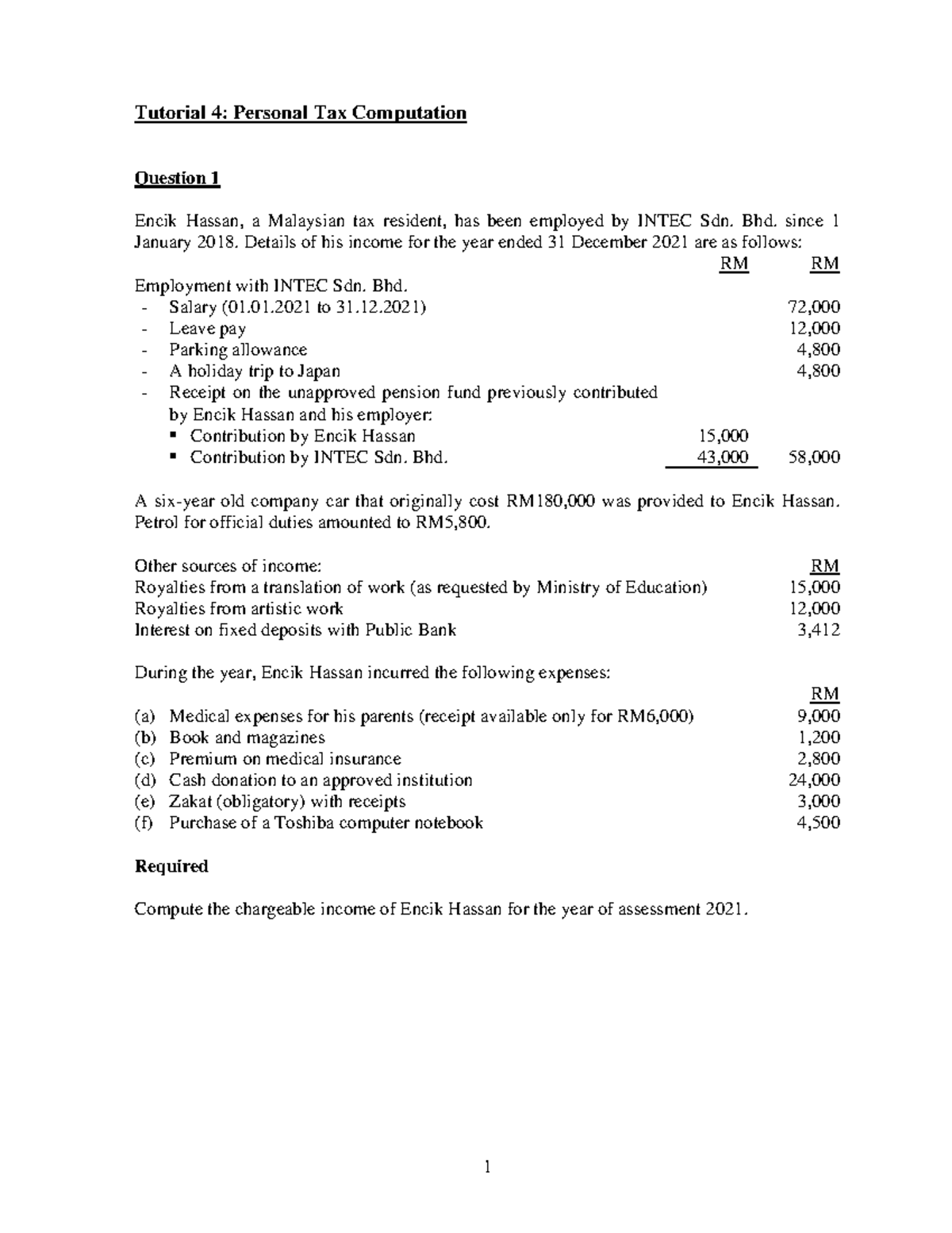 T4Q - Personal Tax Computation - Tutorial 4: Personal Tax Computation ...