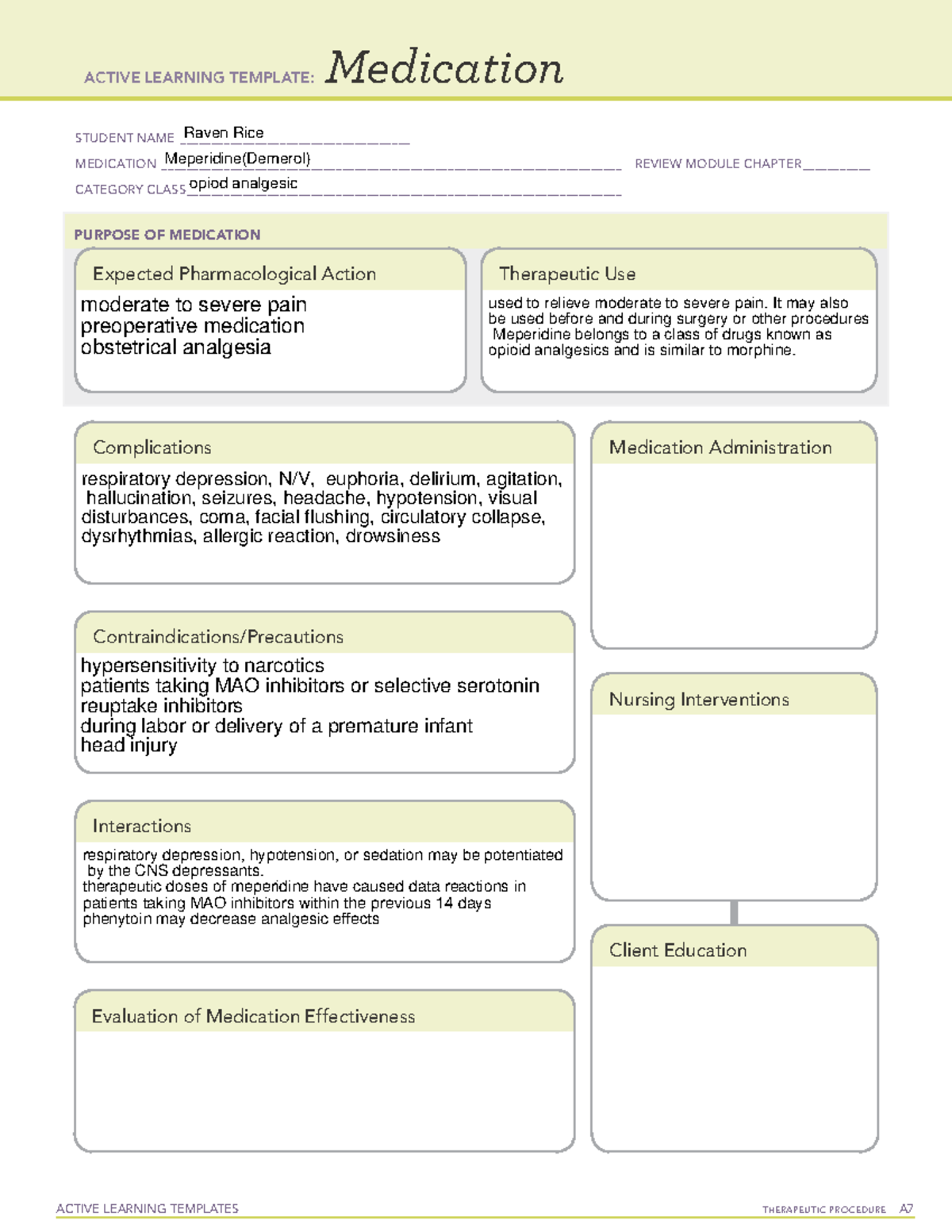 Med Meperidine - remediation - ACTIVE LEARNING TEMPLATES THERAPEUTIC ...