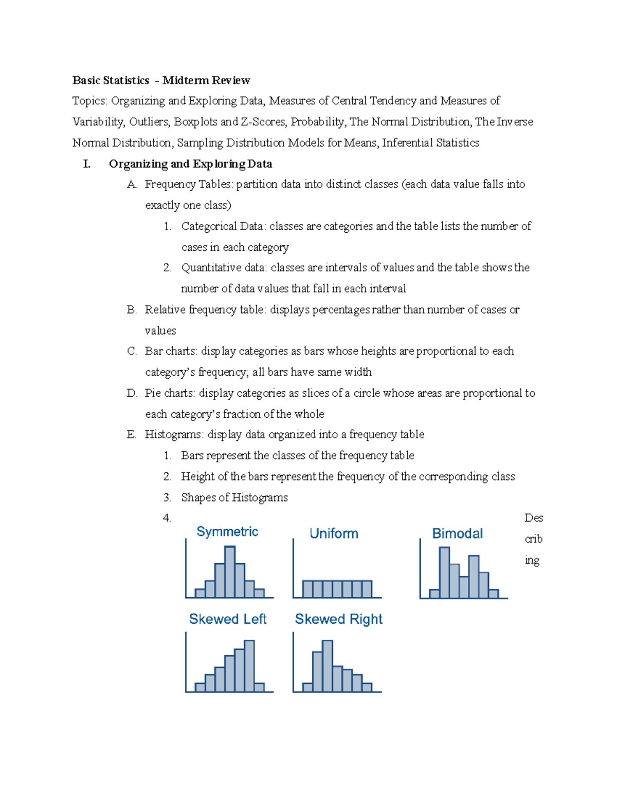 Basic Statistics - Midterm Review - Basic Statistics - Midterm Review ...