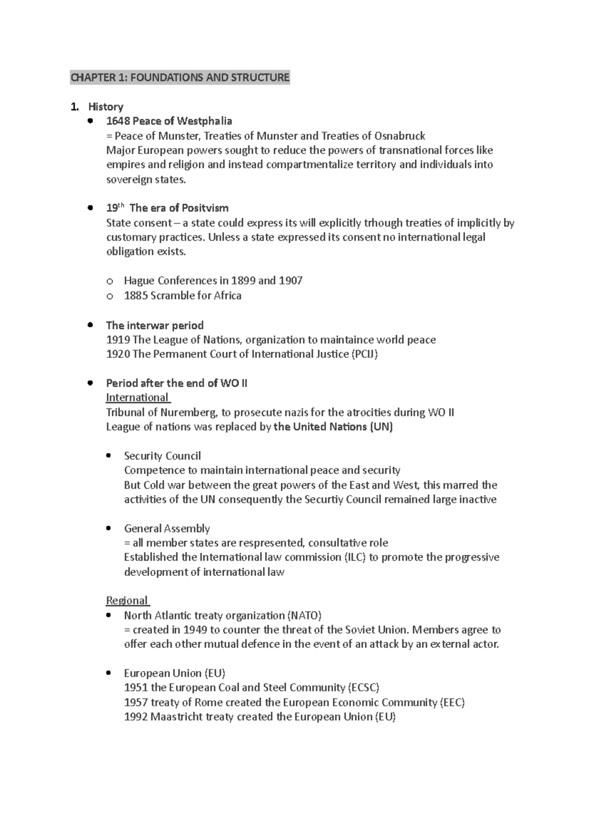 Summary International Law - CHAPTER 1: FOUNDATIONS AND STRUCTURE 1 ...