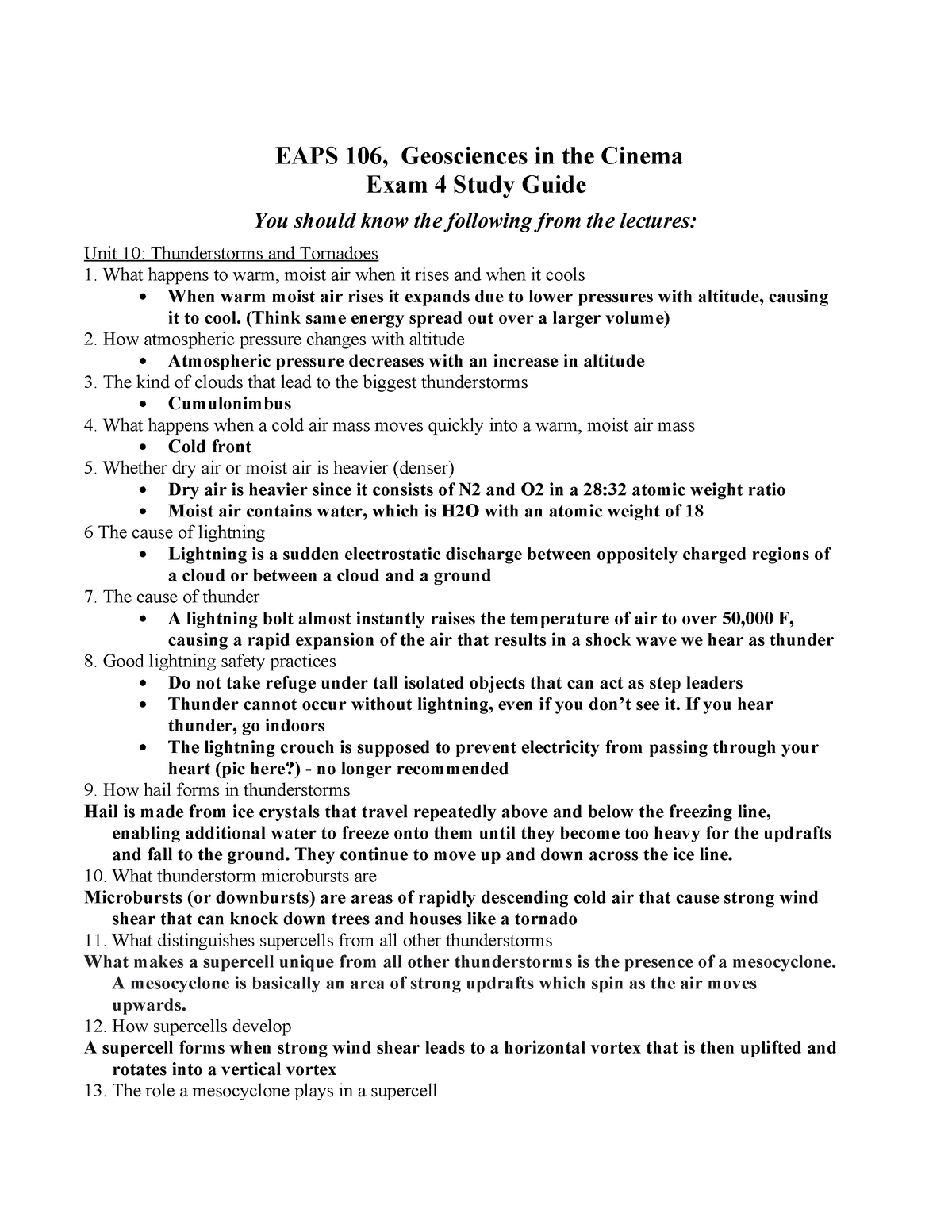 EAPS 106 - EXAM 4 - HKKKK - EAPS 106, Geosciences In The Cinema Exam 4 ...