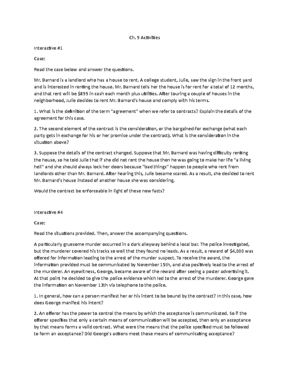 Ch. 9 Activity Case Read the case below and answer the questions. Mr