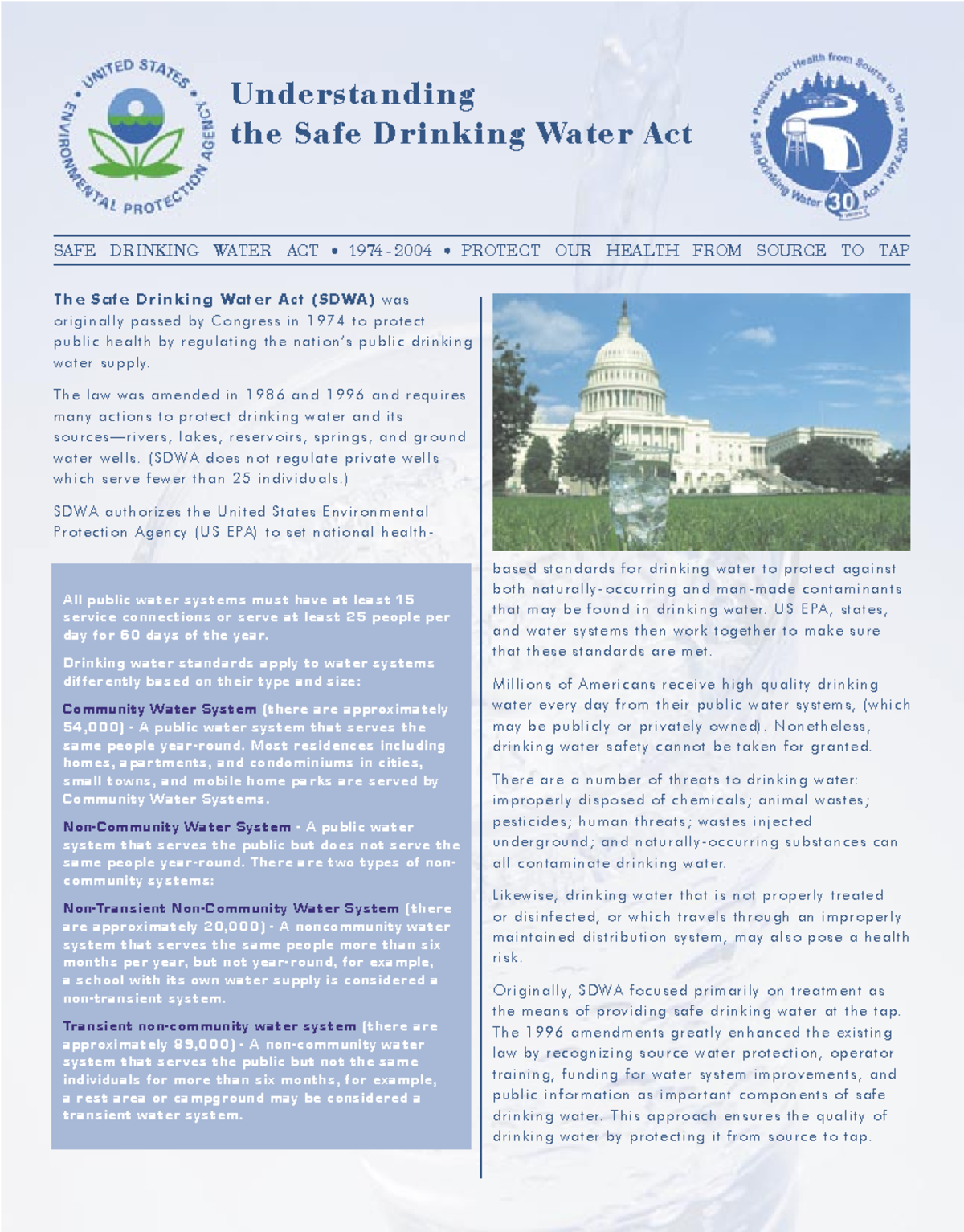 Reading Understanding The Sdwa Understanding The Safe Drinking Water Act The Safe Drinking 9853