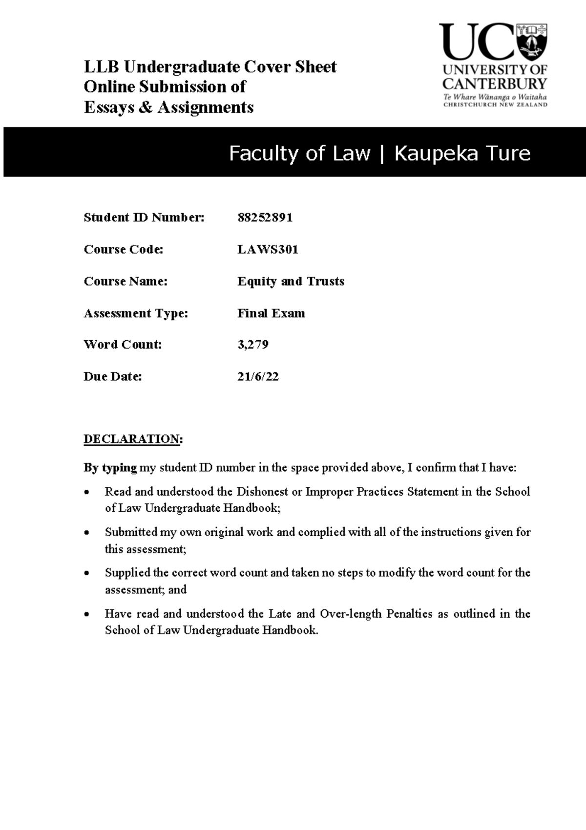 88252891 Equity Exam - A- Grade Online Final Examination - LLB ...