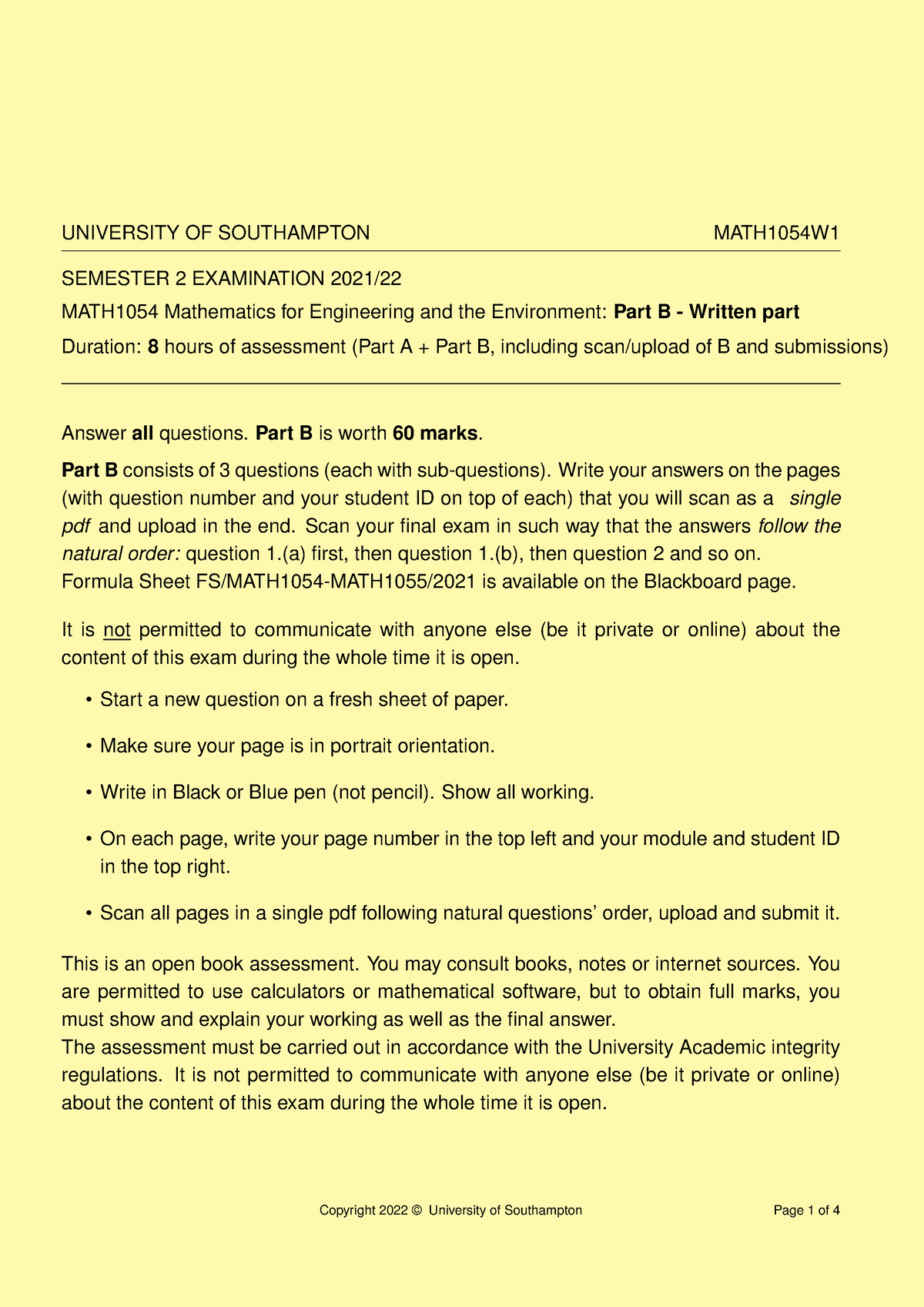 MATH1054 exam 202122 UNIVERSITY OF SOUTHAMPTON MATH1054W SEMESTER 2