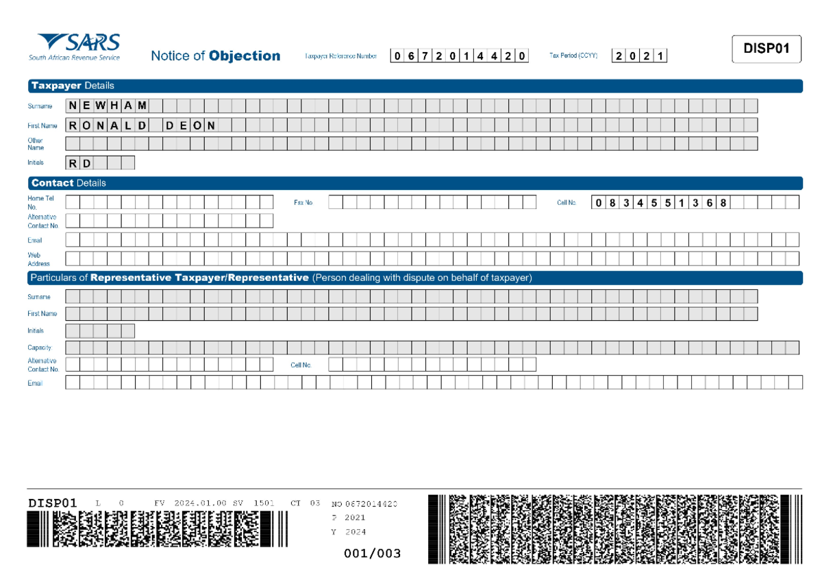 RD Newham - Objection Form - Y 2024 DISP01 L 0 FV 2024.01 SV 1501 CT 03 ...