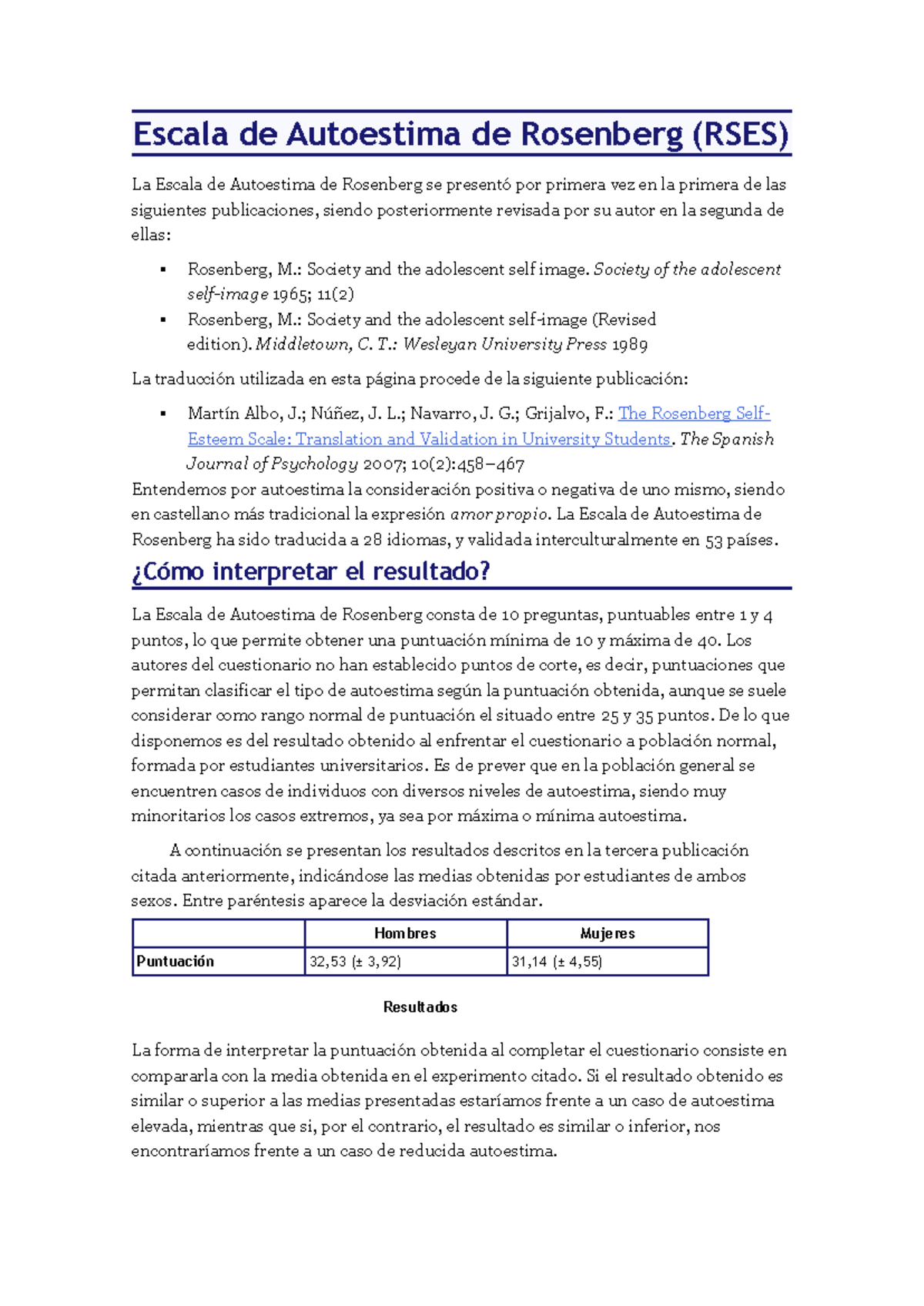 Escala de Autoestima de Rosenberg - : Society and the adolescent self ...
